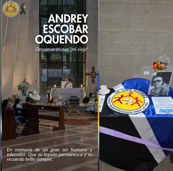 La Institución Educativa Los Gómez lamenta profundamente el fallecimiento de nuestro compañero Andrey Esneider Escobar Oquendo.